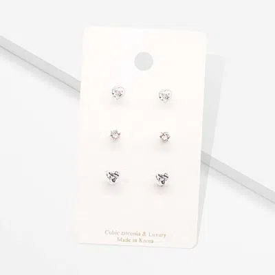 Fashnzfab 3pairs - Cz Heart Round Stud Earrings In Multi