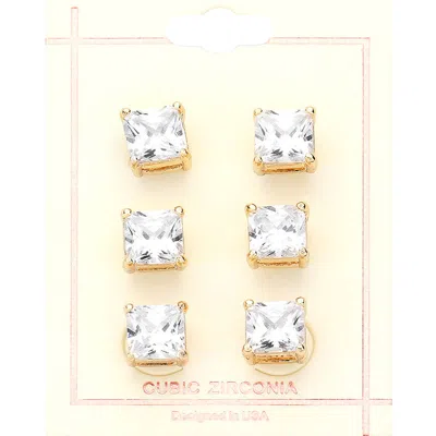 FASHNZFAB 3PAIRS - CZ SQUARE STONE STUD EARRINGS