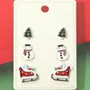 Fashnzfab 3pairs - Enamel Christmas Tree Snowman Sleigh Stud Earring Set In Multi