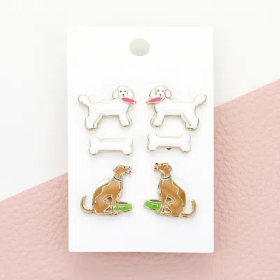 Fashnzfab 3pairs - Enamel Dog Stud Earring Set In Multi