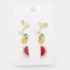 Fashnzfab 3pairs - Enamel Fruit Cocktail Stud Earrings In Gold