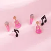 Fashnzfab 3pairs - Enamel Guitar Mic Music Note Stud Earring Set - Pink In Multi