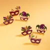 Fashnzfab 3pairs - Enamel Mardi Gras Mask Stud Earring Set - Gold, Multi In Multi