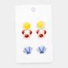 Fashnzfab 3pairs - Enamel Sun /crab /shell Stud Earrings In Multi