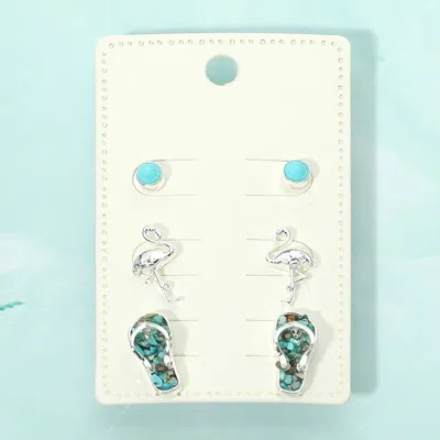 Fashnzfab 3pairs - Flamingo Flip Flop Stud Earring Set In Black