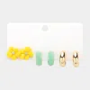 Fashnzfab 3pairs - Flower Stud Hoop Earrings Set In Gold
