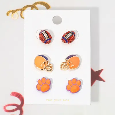 Fashnzfab 3pairs - Game Day Spirit Ball Helmet Paw Stud Earring Set In Multi