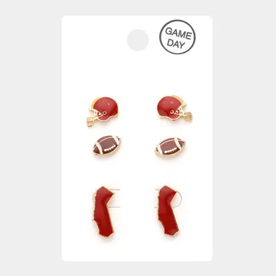 Fashnzfab 3pairs - Game Day University Of Southern California Helmet Football State Map Stud Earrings In White