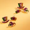 Fashnzfab 3pairs - Glitter Enamel Mardi Gras Jester Crown Hat Stud Earring Set - Gold, Multi In Multi