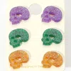 Fashnzfab 3pairs - Glittered Resin Skull Stud Earring Set In Multi