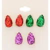 Fashnzfab 3pairs - Glittered Teardrop Stud Earrings - Assorted, Multi In Multi