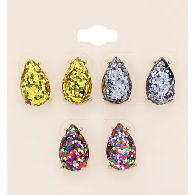 Fashnzfab 3pairs - Glittered Teardrop Stud Earrings In Multi