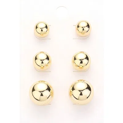 Fashnzfab 3pairs - Gold Dipped Metal Ball Stud Earrings Set In Brown
