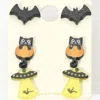 Fashnzfab 3pairs - Halloween Themed Bat Black Cat Ufo Stud Earring Set - Multi In Multi