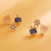 Fashnzfab 3pairs - Hanukkah Ornament Stud Earring Set In Gold