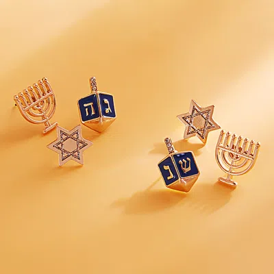 Fashnzfab 3pairs - Hanukkah Ornament Stud Earring Set In Gold