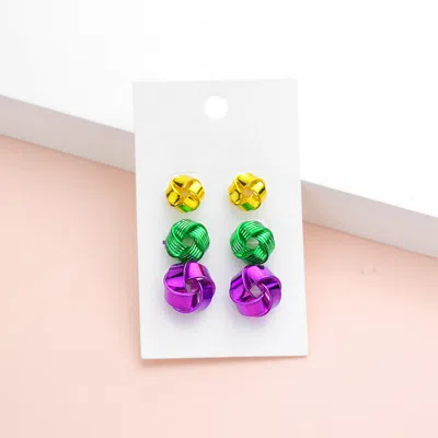 Fashnzfab 3pairs - Mardi Gras Knot Stud Earrings In Multi