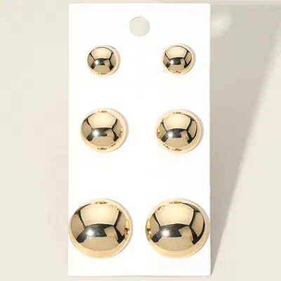 Fashnzfab 3pairs - Metal Disc Stud Earring Set In Gold
