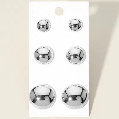 Fashnzfab 3pairs - Metal Disc Stud Earring Set In Silver