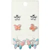 Fashnzfab 3pairs - Metal Flower Enamel Butterfly Stud Dangle Earrings Set In Multi