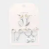 Fashnzfab 3pairs - Metal Heart Key Lock Dangle Earrings - Worn Silver In Metallic