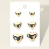 Fashnzfab 3pairs - Metal Heart Stud Earring Set In Gold