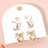 Fashnzfab 3pairs - Metal Heart Stud Triple Stone Paved Heart Huggie Mini Hoop Bow Metal Heart Locket Dangle Ea In Multi