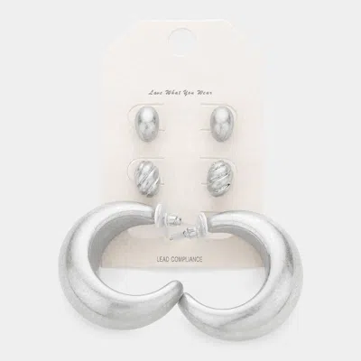 Fashnzfab 3pairs - Metal Oval Hoop Earrings In Metallic