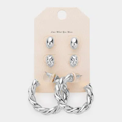 Fashnzfab 3pairs - Metal Oval Twisted Hoop Earrings In Multi