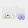 Fashnzfab 3pairs - Metal Pearl Matte Teardrop Stud Earrings Set - Lavender In Multi