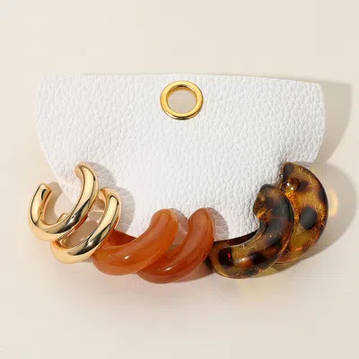 Fashnzfab 3pairs - Metal Resin Hoop Earring Set In Brown