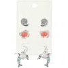 Fashnzfab 3pairs - Metal Flower Enamel Butterfly Stud Dangle Earrings Set In White