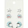 Fashnzfab 3pairs - Metal Starfish Enamel Crab Dolphin Stud Earrings Set - Multi, Silver In Metallic