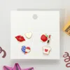 Fashnzfab 3pairs - Mixed Enamel Heart Apple Flag Stud Earrings - Blue, Red, White In Multi