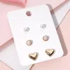 Fashnzfab 3pairs - Pearl Metal Heart Stud Earring Set In Gold