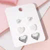 Fashnzfab 3pairs - Pearl Metal Heart Stud Earring Set In Multi