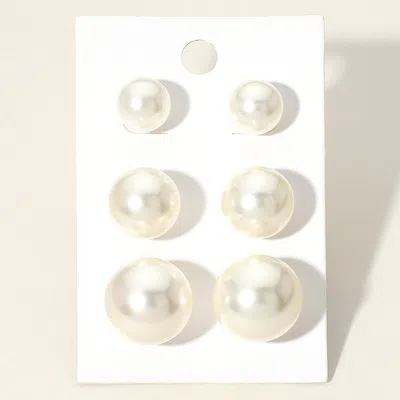 Fashnzfab 3pairs - Pearl Stud Earring Set In White