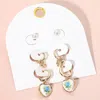 Fashnzfab 3pairs - Pearl Stud Metal Bow Dangle Floral Ceramic Heart Dangle Earring Set - Blue, Gold In White