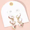 Fashnzfab 3pairs - Pearl Stud Metal Bow Dangle Floral Ceramic Heart Dangle Earring Set - Gold, Pink In Gold
