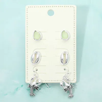 Fashnzfab 3pairs - Sea Glass Shell Lobster Earring Set In Multi