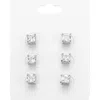 Fashnzfab 3pairs - Square Stone Stud Earrings - Clear, Rhodium In Multi