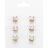 Fashnzfab 3pairs - Square Stone Stud Earrings In Gold