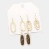 Fashnzfab 3pairs - Stone Cluster Hexagon Dangle Earrings - Bronze In Gold