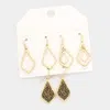 Fashnzfab 3pairs - Stone Cluster Petal Dangle Earrings - Bronze In Gold