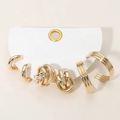 Fashnzfab 3pairs - Textured Metal Hoop Earring Set Gold In Pink