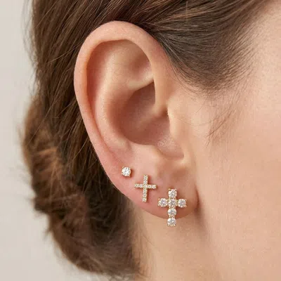 Fashnzfab 3pairs - 14k Gold Dipped Cz Mini Cross Stud Earring Set