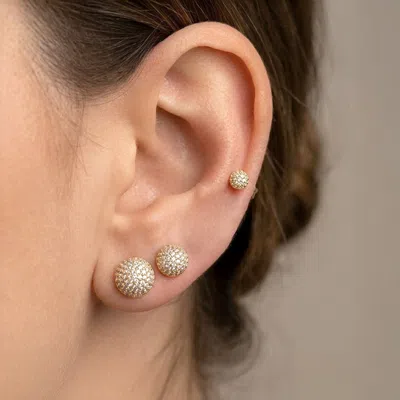 Fashnzfab 3pairs - 14k Gold Dipped Cz Pave Mini Dome Stud Earring Set