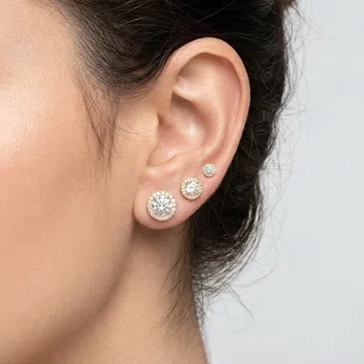 Fashnzfab 3pairs - 14k Gold Dipped Mini Cz Halo Stud Earring Set In Metallic