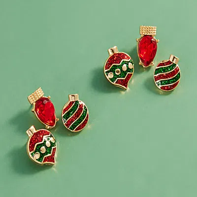 Fashnzfab 3pairs - Christmas Ornament Stud Earrings In Gold
