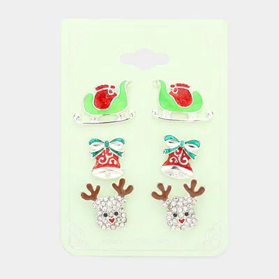 Fashnzfab 3pairs - Christmas Theme Stud Earrings In Multi